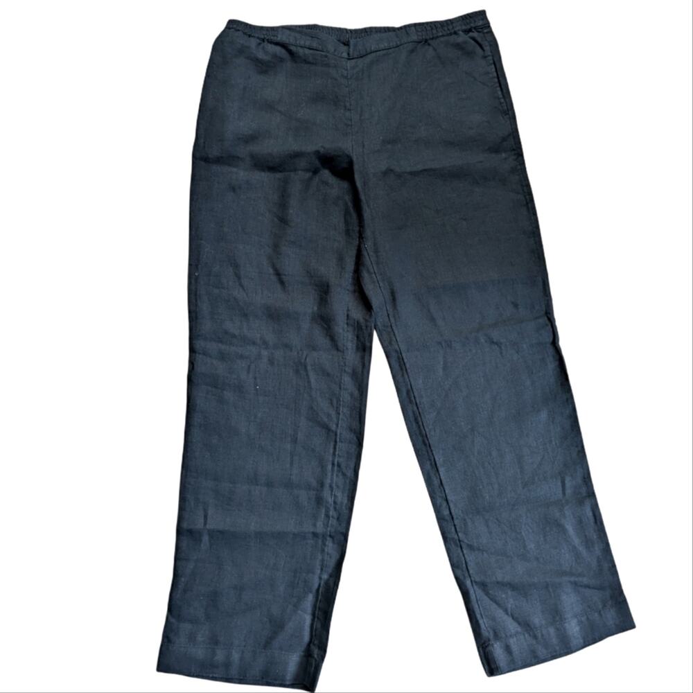 J Jill Black 100% Linen High Rise Pull On Lightweight Beachy Wide Leg Pants